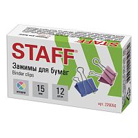 Зажимы для бумаг STAFF "Profit", 12 шт., 15 мм, на 45 листов, цветные, картонная коробка