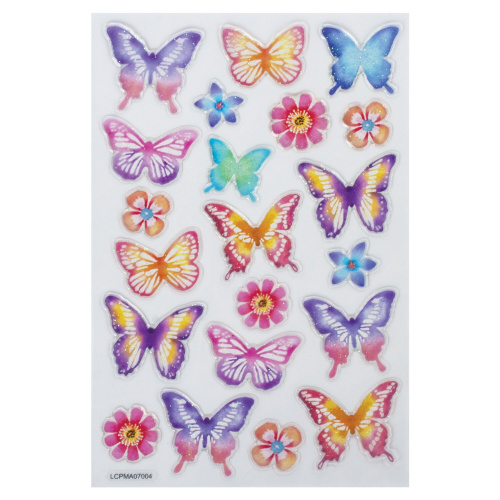 Наклейки гелевые ЮНЛАНДИЯ "Пастельные бабочки", 10х15 см, многоразовые, с блестками фото 3