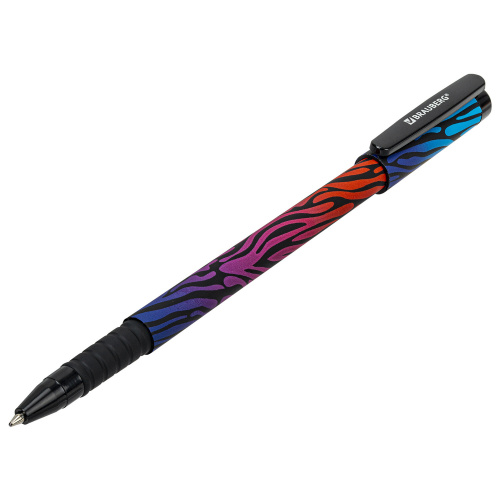 Ручка шариковая BRAUBERG SOFT TOUCH GRIP "NEON ZEBRA", мягкое покрытие, узел 0,7 мм, синяя фото 8