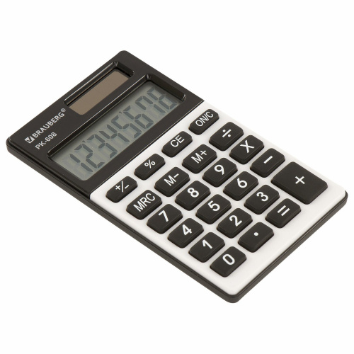 Калькулятор карманный BRAUBERG, 107x64 мм, 8 разрядов, двойное питание, серебристый фото 2