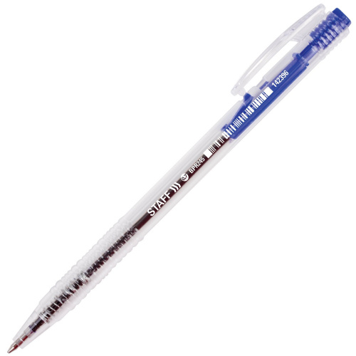 Ручка шариковая автоматическая STAFF "Basic", корпус прозрачный, узел 0,7 мм, синяя