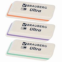Ластик BRAUBERG "Ultra", 50х14х8 мм, белый, детали ассорти, натуральный каучук