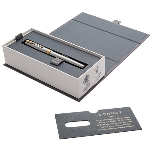 Ручка перьевая PARKER "Sonnet Core Stainless Steel GT", корпус серебристый, позолоченные детали фото 4