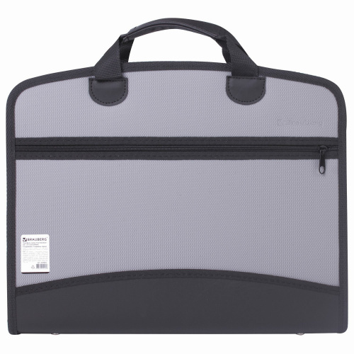 Папка-портфель пластиковая BRAUBERG, А4+, 4 отделения, 2 кармана, серая фото 2