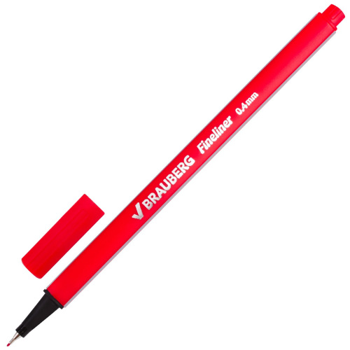Ручка капиллярная (линер) BRAUBERG "Aero", трехгранная, линия письма 0,4 мм, красная