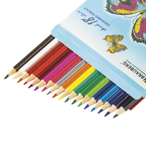 Карандаши цветные BRAUBERG "Wonderful butterfly", 18 цветов, заточенные, картонная упаковка фото 3