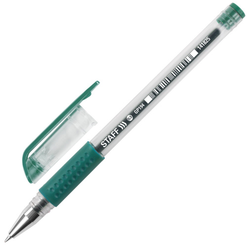 Ручка гелевая с грипом STAFF "EVERYDAY", корпус прозрачный, линия письма 0,35 мм, зеленая