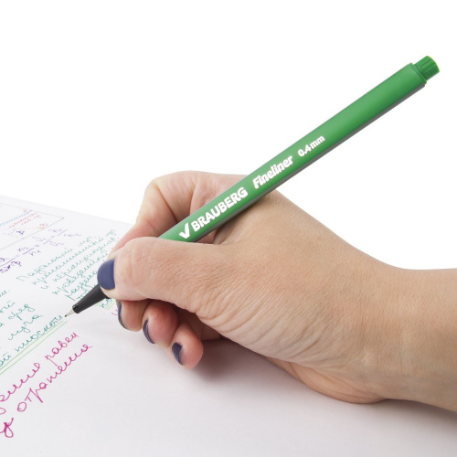 Ручка капиллярная (линер) BRAUBERG "Aero", трехгранная, линия письма 0,4 мм, светло-зеленая фото 8