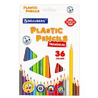 Карандаши цветные пластиковые BRAUBERG PREMIUM, 36 цветов, трехгранные, грифель мягкий 3 мм