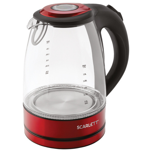 Чайник SCARLETT SC-EK27G99, 1,7 л, 2200Вт, закрытый нагревательный элемент, стекло, красный фото 10