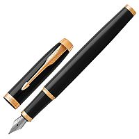 Ручка перьевая PARKER "IM Core Black Lacquer GT", корпус черный, позолоченные детали, синяя
