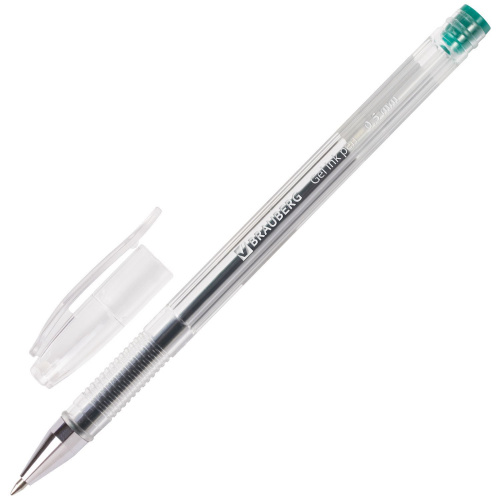 Ручка гелевая BRAUBERG "Jet", корпус прозрачный, узел 0,5 мм, линия письма 0,35 мм, зеленая