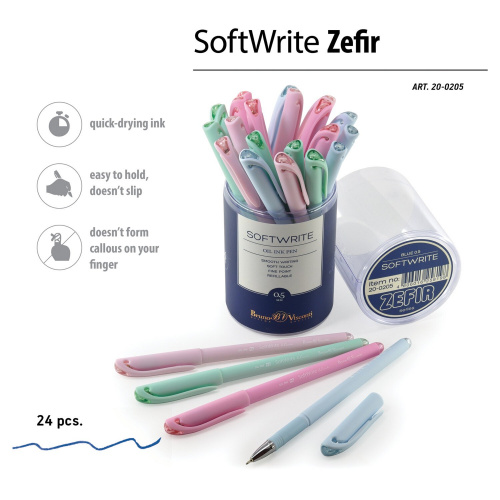 Ручка шариковая масляная BRUNO VISCONTI SoftWrite Zefir, корпус ассорти, линия письма 0,4 мм, синяя фото 10