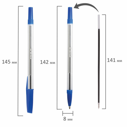 Ручка шариковая STAFF "Basic BP-03", корпус прозрачный, узел 1 мм, линия письма 0,5 мм, синяя фото 6