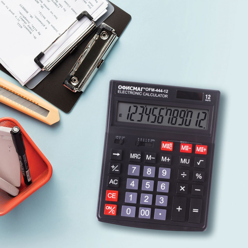 Калькулятор настольный ОФИСМАГ, 199x153 мм, 12 разрядов, двойное питание, черный фото 6