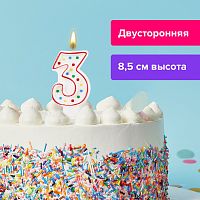 Свеча-цифра для торта ЗОЛОТАЯ СКАЗКА "3", с конфетти, 8,5 см, держатель, блистер