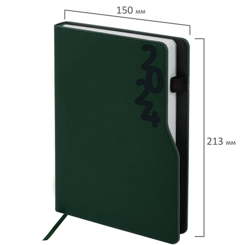 Ежедневник датированный 2024 А5 150x213 мм BRAUBERG "Up", под кожу софт-тач, держатель для ручки, зеленый, 114910 фото 5