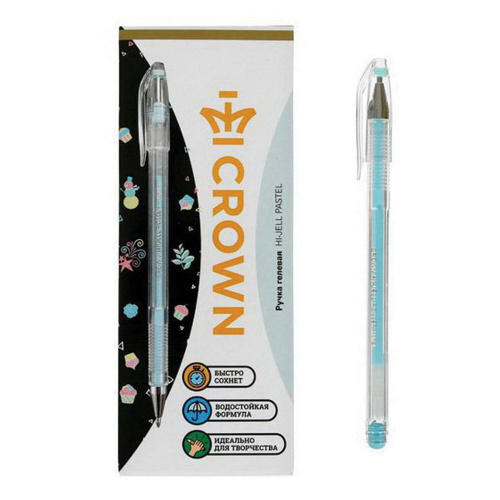 Ручка гелевая CROWN "Hi-Jell Pastel", голубая пастель, узел 0,8 мм, линия письма 0,5 мм фото 5