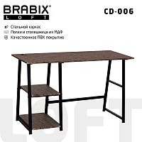 Стол на металлокаркасе BRABIX "LOFT CD-006", 1200х500х730 мм, 2 полки, цвет морёный дуб