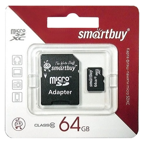 Карта памяти SMARTBUY, micro SDXC, 64 GB, 10 Мб/сек., с адаптером фото 2