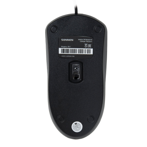 Мышь проводная SONNEN B61, USB, 1000 dpi, 2 кнопки + колесо-кнопка, оптическая, черная фото 5