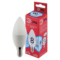 Лампа светодиодная ЭРА, 8(55)Вт, цоколь Е14, свеча, нейтральный белый, 25000 ч