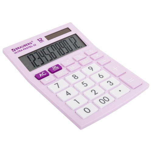 Калькулятор настольный BRAUBERG, 192x143 мм, 12 разрядов, двойное питание, сиреневый фото 2