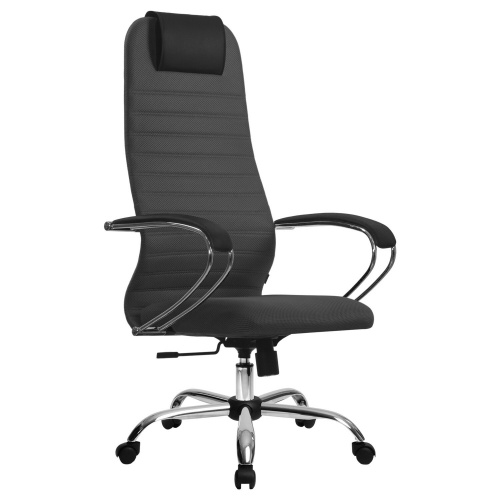 Кресло офисное МЕТТА "SU-B-10" хром, ткань-сетка, сиденье и спинка мягкие, темно-серое фото 7