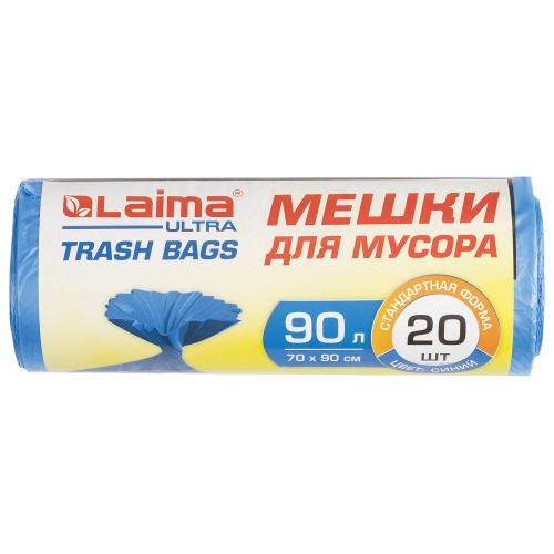 Мешки для мусора LAIMA "ULTRA", 90 л, 20 шт., прочные, ПНД 14 мкм, 70х90 см, синие фото 5