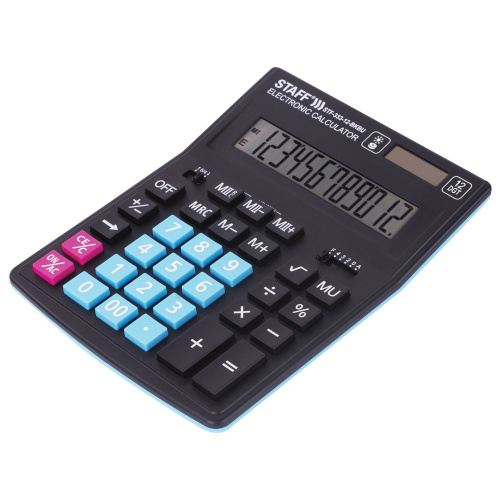Калькулятор настольный STAFF, 200x154 мм, 12 разрядов, черно-синий фото 7