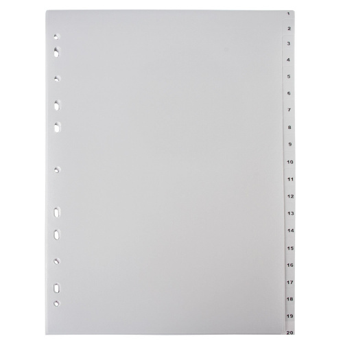 Разделитель пластиковый ОФИСМАГ, А4, 20 листов, цифровой 1-20, оглавление, серый фото 3