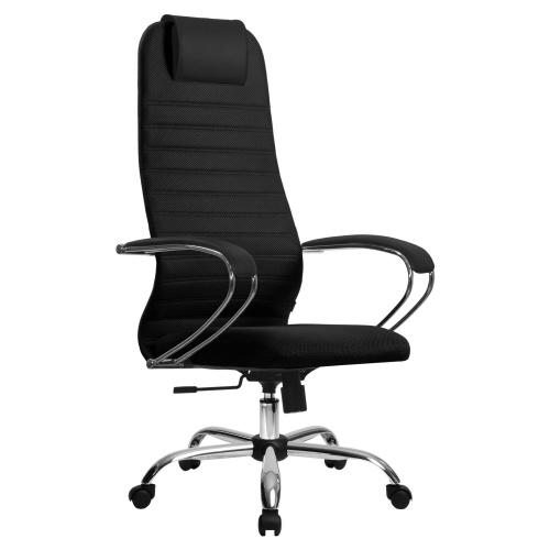 Кресло офисное МЕТТА "SU-B-10" хром, ткань-сетка, сиденье и спинка мягкие, черное фото 5