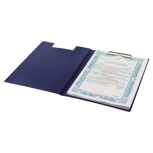 Папка-планшет STAFF, А4, с прижимом и крышкой, пластик, синяя фото 4