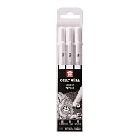 Ручки гелевые БЕЛЫЕ SAKURA (Япония) "Gelly Roll", НАБОР 3 штуки, узел 0,5/0,8/1мм