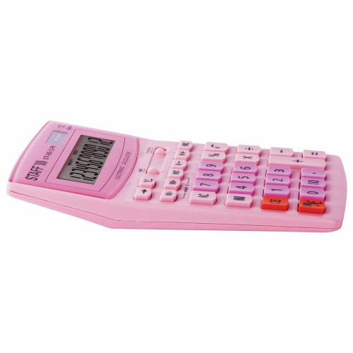 Калькулятор настольный STAFF, 200х150 мм, 12 разрядов, двойное питание, розовый фото 2