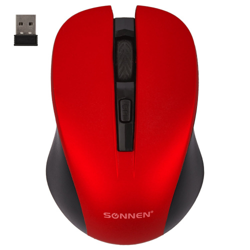 Мышь беспроводная с бесшумным кликом SONNEN V18, USB, 800/1200/1600 dpi, 4 кнопки, красная фото 2