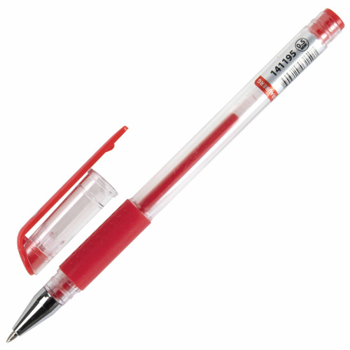 Ручка гелевая с грипом BRAUBERG "Number One", узел 0,5 мм, линия письма 0,35 мм, красная фото 8