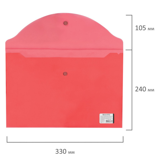 Папка-конверт с кнопкой BRAUBERG, А4, до 100 листов, 0,15 мм, прозрачная, красная фото 3