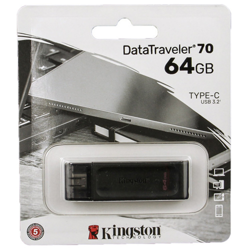 Флеш-диск 64GB KINGSTON DataTraveler 70, разъем Type-C 3.2, черный фото 5