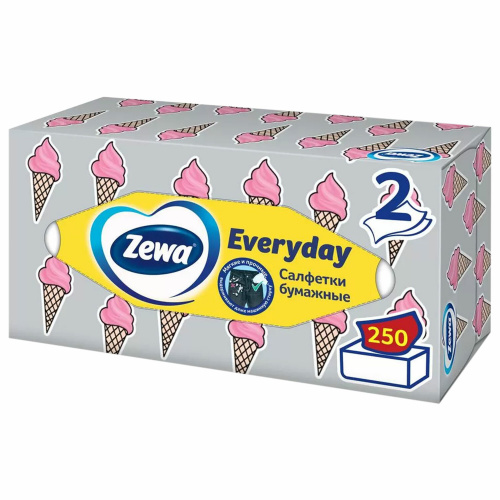 Салфетки косметические ZEWA Everyday, 2-слойные, 250 штук, в картонном коробе фото 5