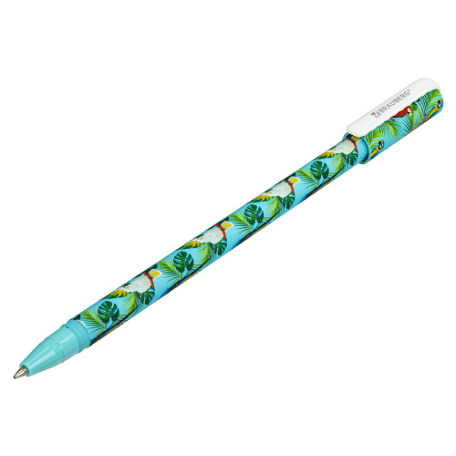 Ручка шариковая BRAUBERG SOFT TOUCH STICK "PARROTS", мягкое покрытие, узел 0,7 мм, синяя фото 10