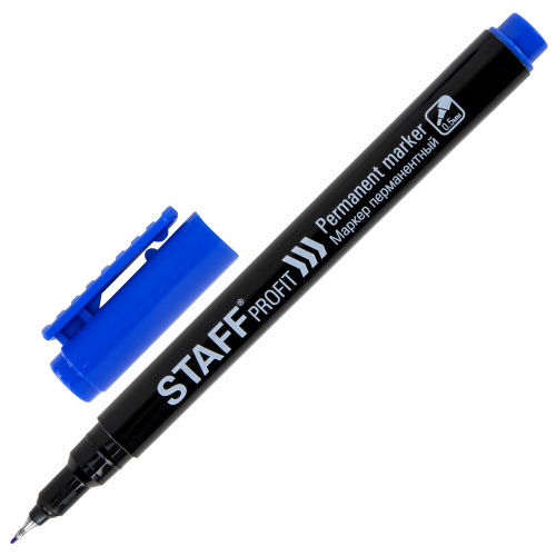 Маркер перманентный STAFF "Profit PM-105", тонкий металлический наконечник 0,5 мм, синий