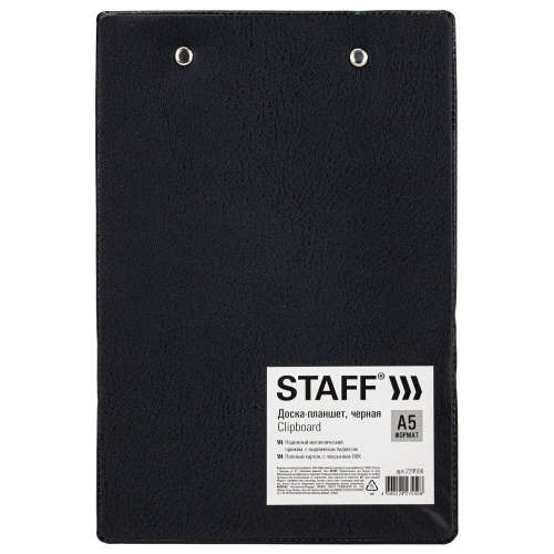 Доска-планшет STAFF, А5, 158х230 мм, с прижимом, картон/ПВХ, черная фото 6