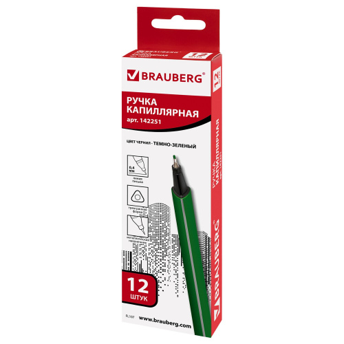 Ручка капиллярная (линер) BRAUBERG "Aero", трехгранная, линия письма 0,4 мм, темно-зеленая фото 6