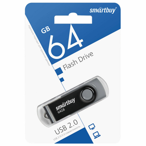 Флеш-диск 64 GB SMARTBUY Twist USB 2.0, черный, SB064GB2TWK фото 3