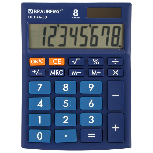 Калькулятор настольный BRAUBERG, 154x115 мм, 8 разрядов, двойное питание, синий