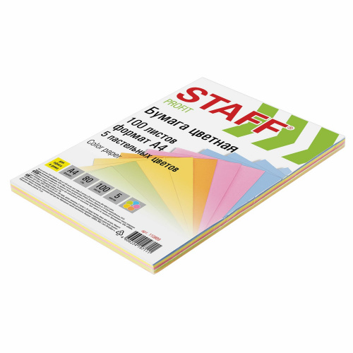 Бумага цветная STAFF, А4, 80 г/м2, 100 л., пастель, для офиса и дома фото 2