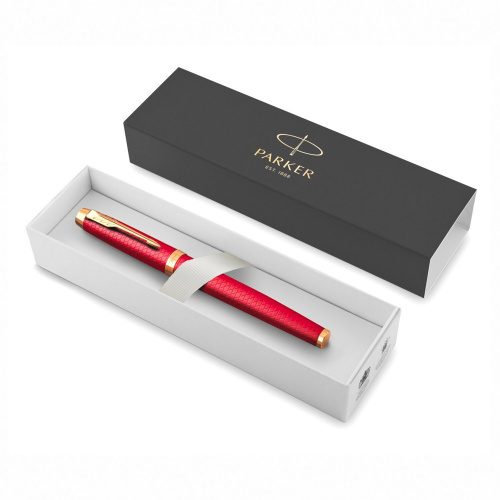 Ручка-роллер PARKER "IM Premium Red GT", корпус красный лак, позолоченные детали, черная фото 2