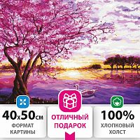 Картина по номерам ОСТРОВ СОКРОВИЩ "Цветущая сакура", 40х50 см, 3 кисти, акриловые краски