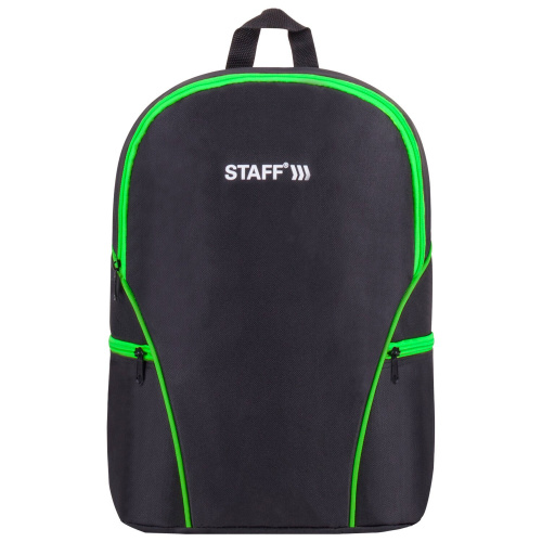 Рюкзак STAFF TRIP, 40x27x15,5 см, универсальный, 2 кармана, черный с салатовыми деталями фото 2